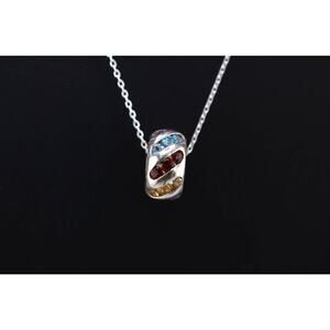 Vintage 925 Sterling Silver Multi-Gem Wheel Pendant Necklace